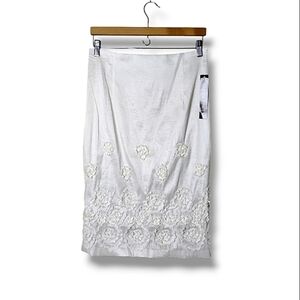 NWT Design Today’s Floral Appliqué Pencil Skirt Elastic-Back Pull-On White Sz L